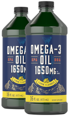 Two bottles of Omega-3 Oil, 1650mg per serving, each 16 fl. oz. (473 mL), lemon flavored.