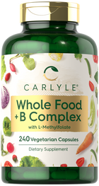 A green bottle with 240 vegetarian capsules of Whole Food + B Complex.