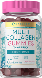 Carlyle Multi Collagen Gummies contain Types I, II, III, V, and X. Each bottle includes 60 gummies.