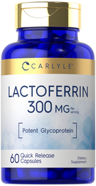 Carlyle Lactoferrin 300 mg Quick Release Capsules, shown with 60 count packaging.