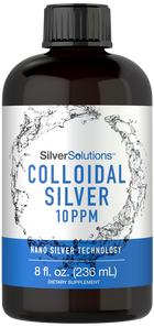 Colloidal Silver liquid by SilverSolutions, 10 PPM concentration, 8 fl. oz. (236 mL) bottle.