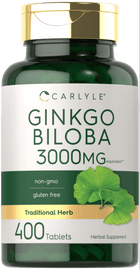 Carlyle Ginkgo Biloba Tablets, 3000mg equivalent with 400 tablets in bulk scale hand image.