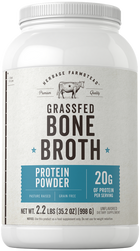 Herbage Farmstead Grassfed Bone Broth Protein Powder in a 2.2 lbs (35.2 oz) tub.