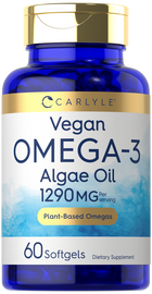 A bottle of Carlyle Vegan Omega-3 Algae Oil with 60 softgels.
