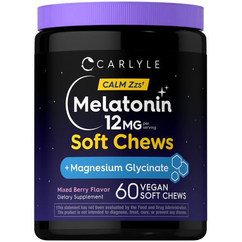 View 1 Carlyle Melatonin 12MG Soft Chews with Magnesium Glycinate in Mixed Berry Flavor, 60 Vegan Soft Chews.