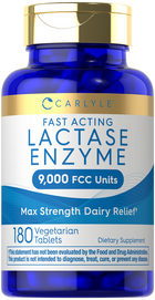 A bulk scale displaying 180 vegetarian tablets with a potency of 9,000 FCC units.