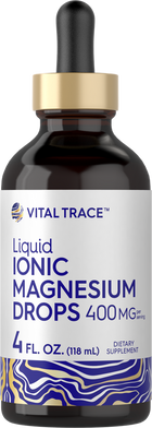 Carlyle Liquid Ionic Magnesium Drops, 400 MG per serving bottle, 4 FL. OZ. (118 mL), shown in hand for scale.