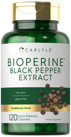 Carlyle Bioperine Black Pepper Extract 10 mg Quick Release Capsules, available in a 120 count bottle.