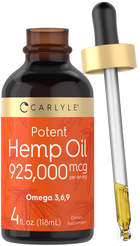 Carlyle Potent Hemp Oil Tincture, 4 fl. oz. bottle, 925,000 mcg per serving, includes a dropper for dosage.