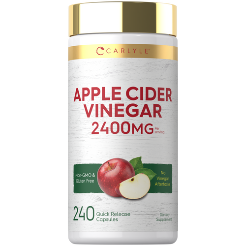 View 1 Carlyle Apple Cider Vinegar, 2400mg per serving, 240 capsules. Non-GMO, gluten-free, with no vinegar aftertaste.