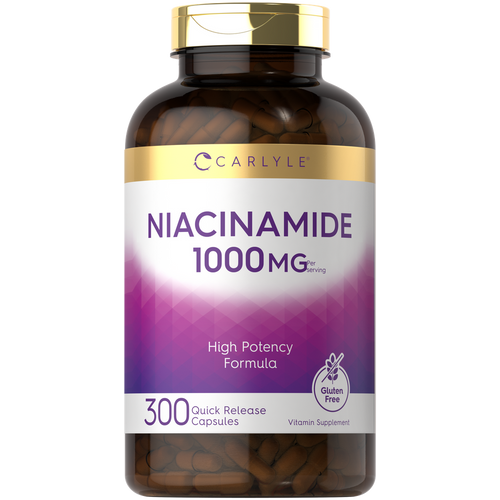 View 1 A bottle of 300 quick-release capsules with 1000 MG niacinamide per serving.