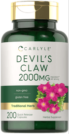 Devil's Claw 2000 MG capsules, 200 count, displayed in a hand for quick release.