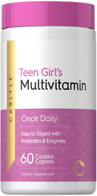Hand holding Teen Girl's Multivitamin bottle with 60 coated caplets.