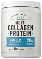 A hand holds Herbage Farmstead Multi Collagen Protein Powder, 9 OZ (255 G).