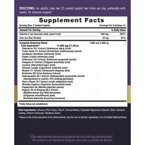 View 2 Detailed Supplement Facts for CL Immune Support 3x Blister, contains 30 blister packs.