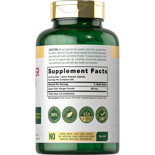 View 2 Apple Cider Vinegar 450mg | 200 Capsules