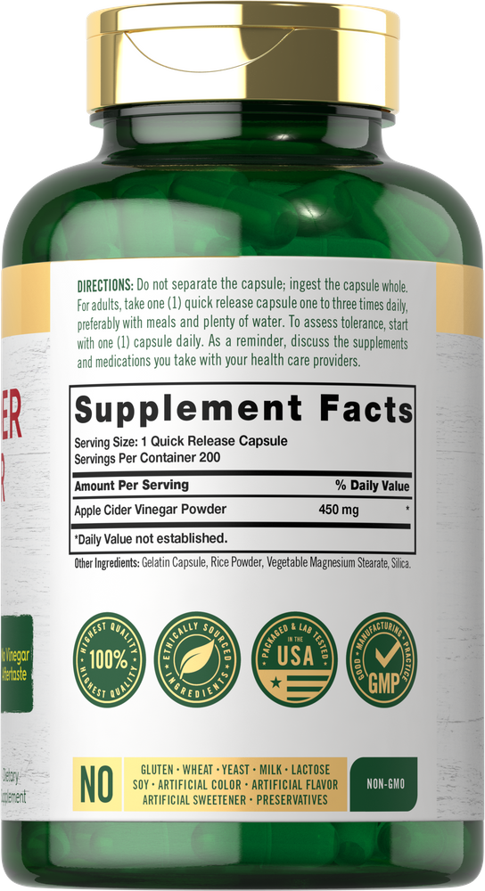 Apple Cider Vinegar 450mg | 200 Capsules