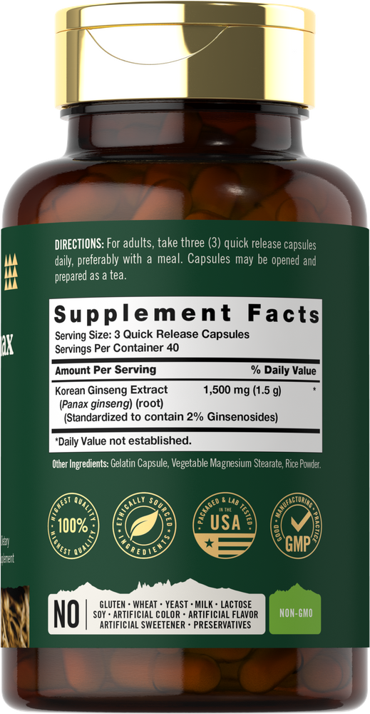 Korean Panax Ginseng 1500mg per serving | 120 Capsules