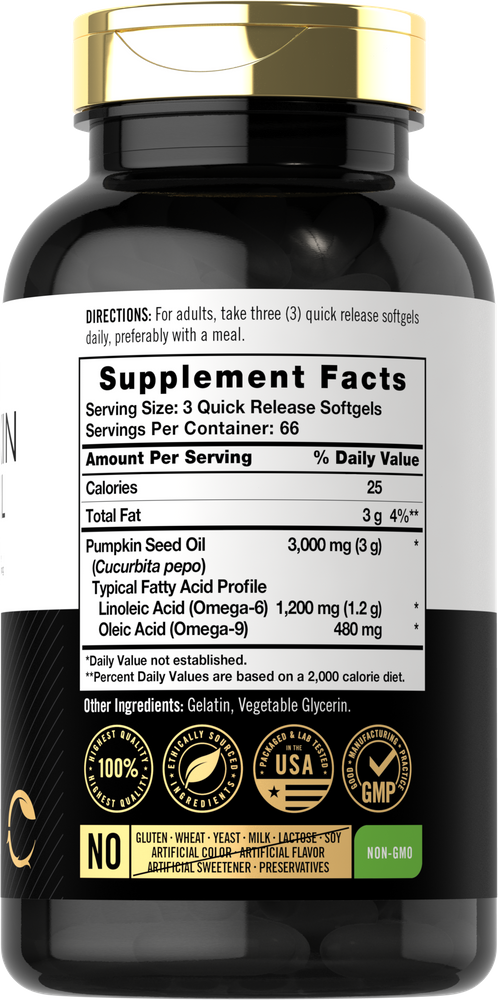 Pumpkin Seed Oil Cold Pressed 3000mg | 200 Softgels