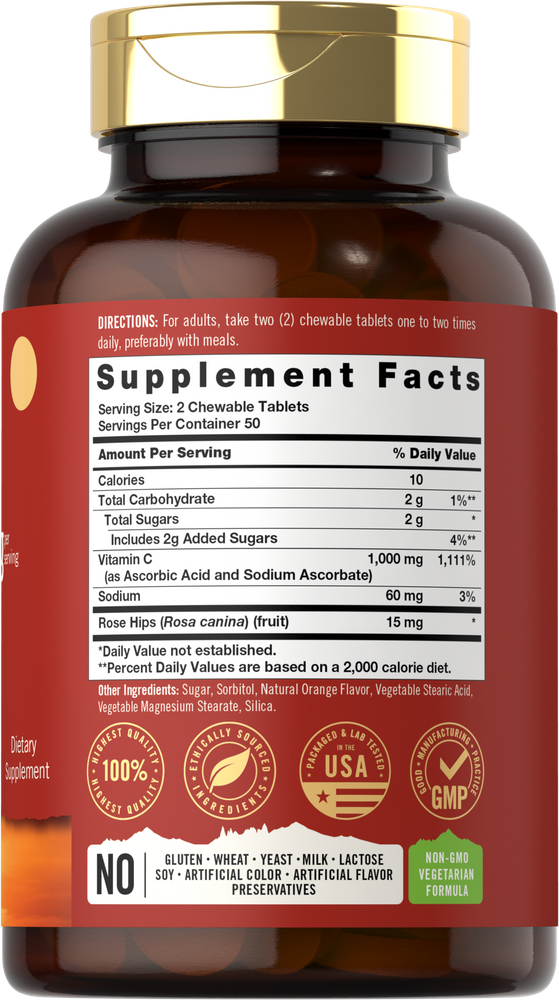 Vitamine C 1000mg par portion | 100 Comprimés à Croquer