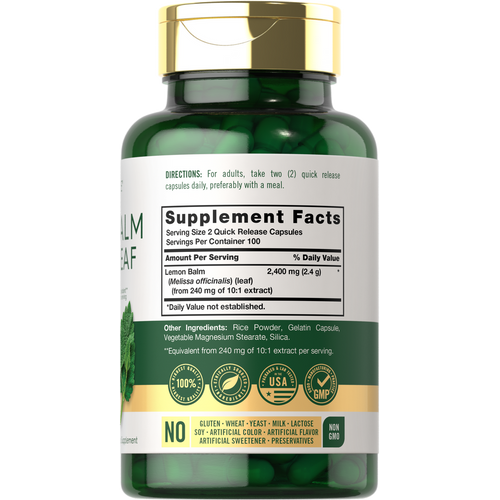 View 2 Lemon Balm Melissa Leaf 2400mg per serving | 200 Capsules