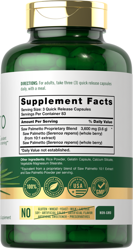 Saw Palmetto Extract 3600mg | 250 Capsules