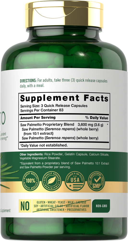 Saw Palmetto Extract 3600mg per serving | 250 Capsules