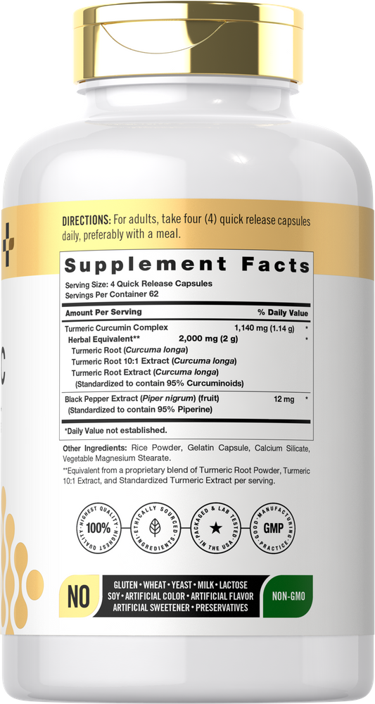 Turmeric Curcumin Supplement 2000mg | 250 Capsules
