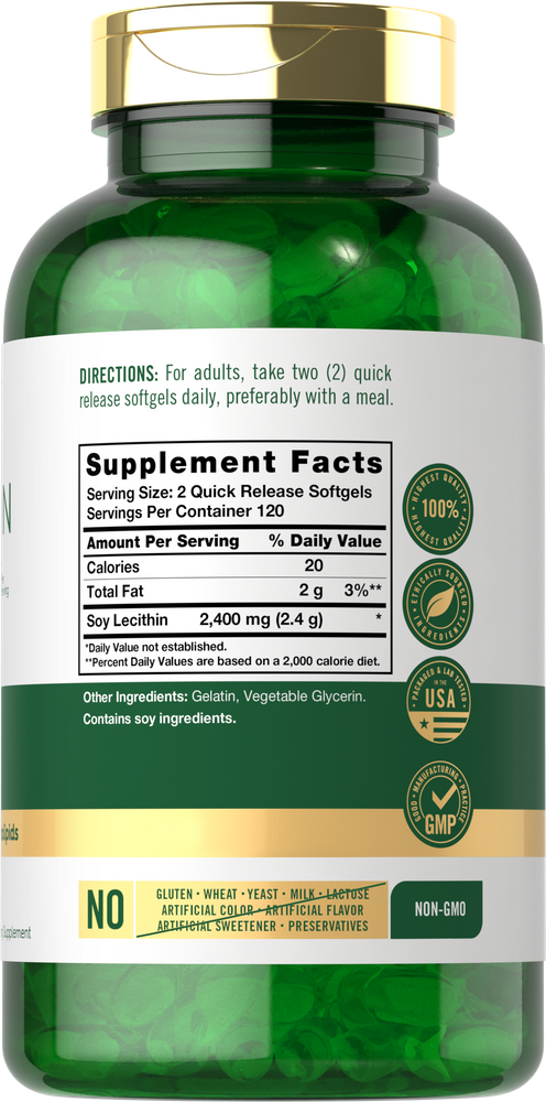 Lecitina 2400mg por porção | 240 Cápsulas Gelatinosas