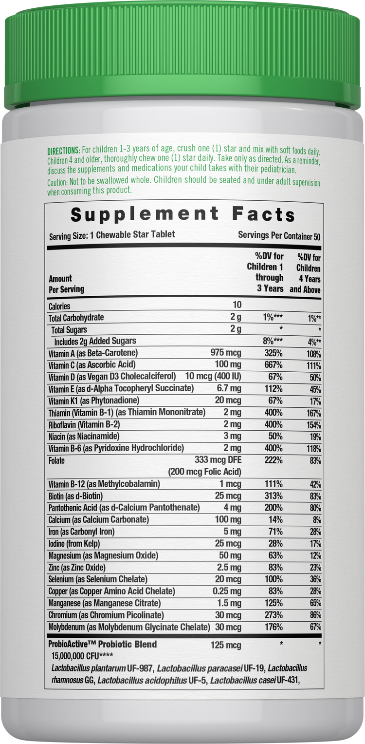Multivitaminico per Bambini con Probiotici | 50 Compresse Masticabili