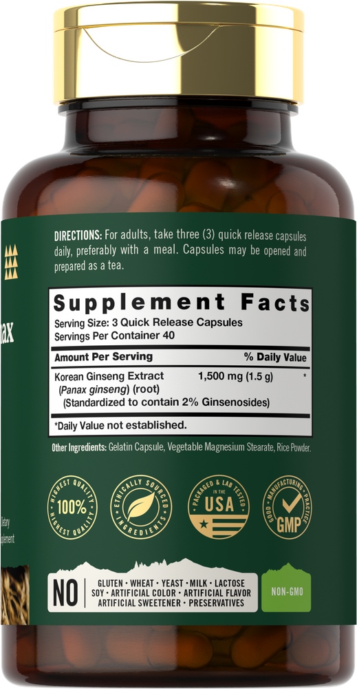 Panax Ginseng Coreano 1500mg por porção | 120 Cápsulas