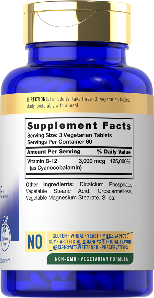 Vitamine B-12 3000mcg par portion | 180 Comprimés