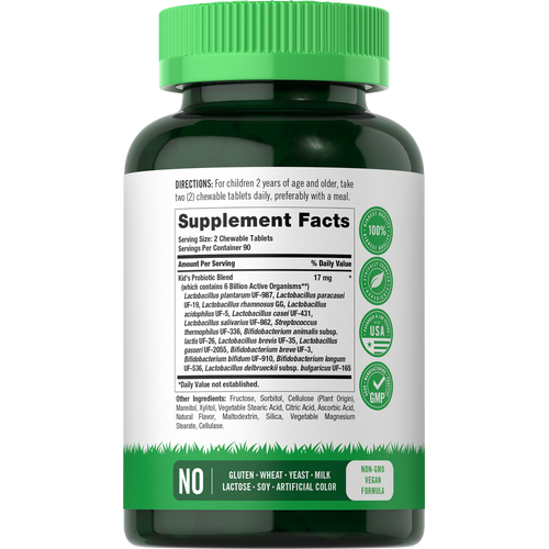 View 2 Probiotics for Kids | Raspberry Flavor | 180 Chewable Tablets