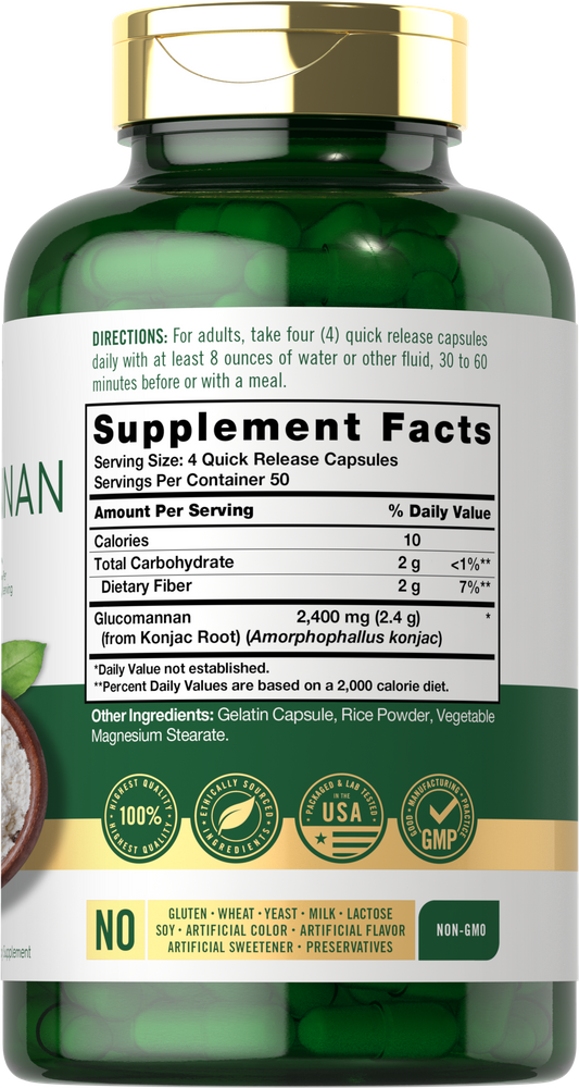 Glucomannan 2400mg per serving | 200 Capsules