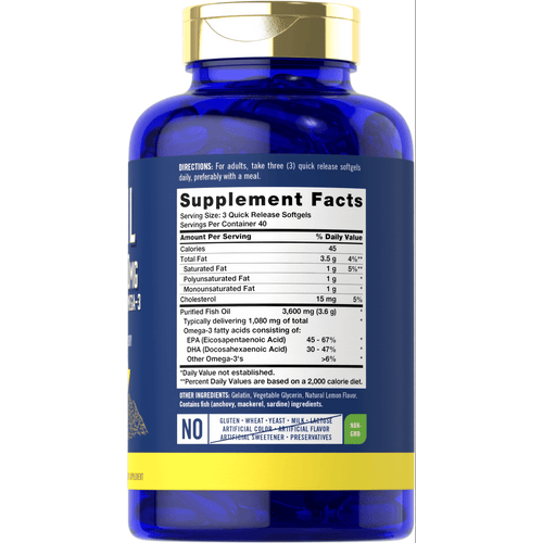 View 2 Aceite de Pescado 3600 mg con Omega-3 1080 mg por porción | 120 Cápsulas Blandas
