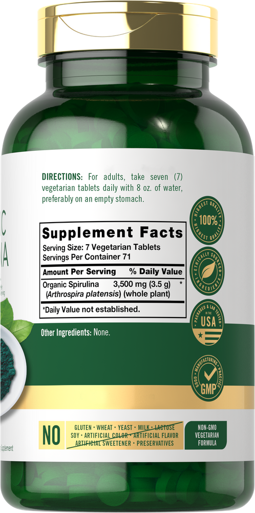 Organic Spirulina 3500mg per serving | 500 Tablets