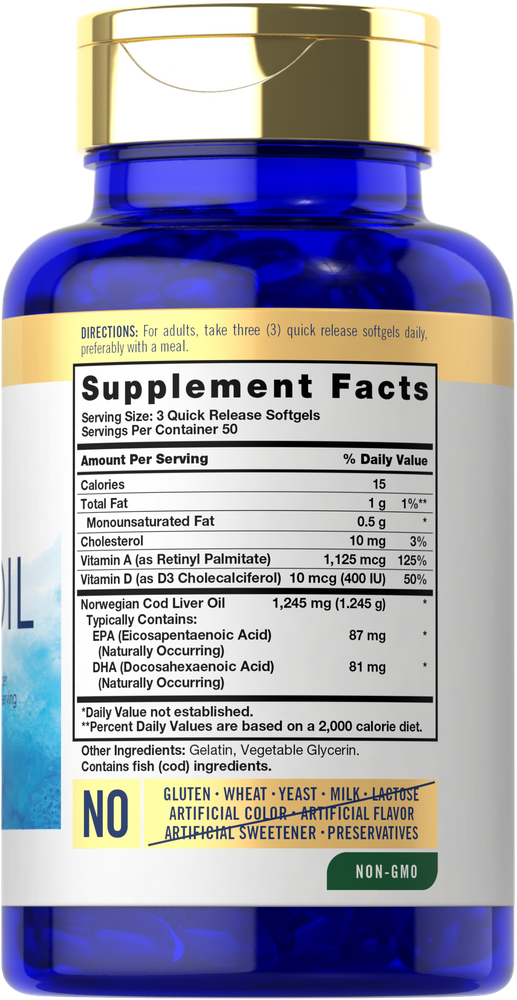 Olio di Fegato di Merluzzo 1245mg per porzione | 150 Softgels