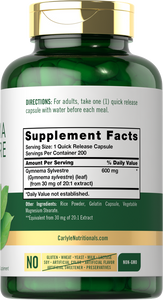 Gymnema Sylvestre Leaf Extract 600mg | 200 Capsules