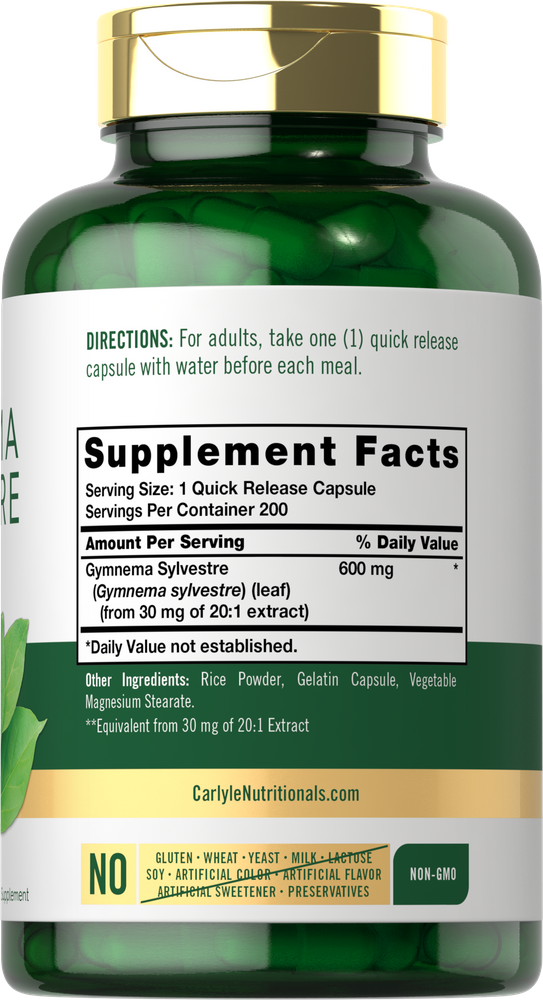 Gymnema Sylvestre-Blattextrakt 600 mg | 200 Kapseln