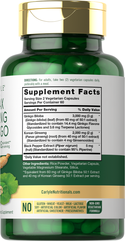 Panax Ginseng & Ginkgo Biloba 5000mg por porção | 120 Cápsulas