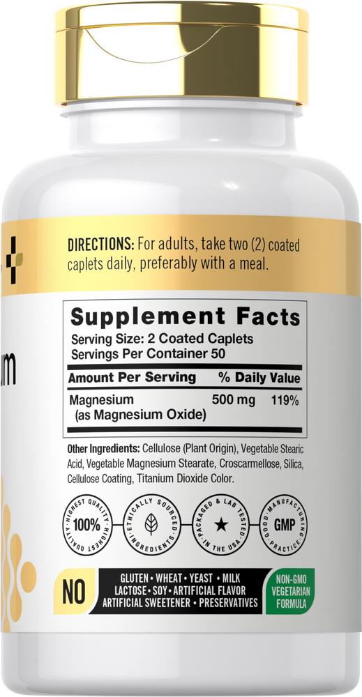 Magnesium Supplement 500mg | 100 Coated Caplets