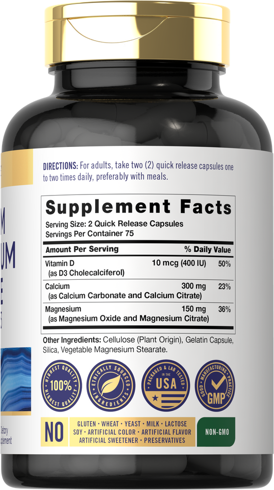 Citrate de Calcium Magnésium avec Vitamine D-3 | 150 Gélules