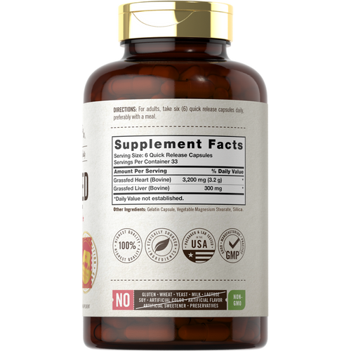 View 2 Corazón de Res Alimentado con Pasto 3200 mg por porción | 200 Cápsulas