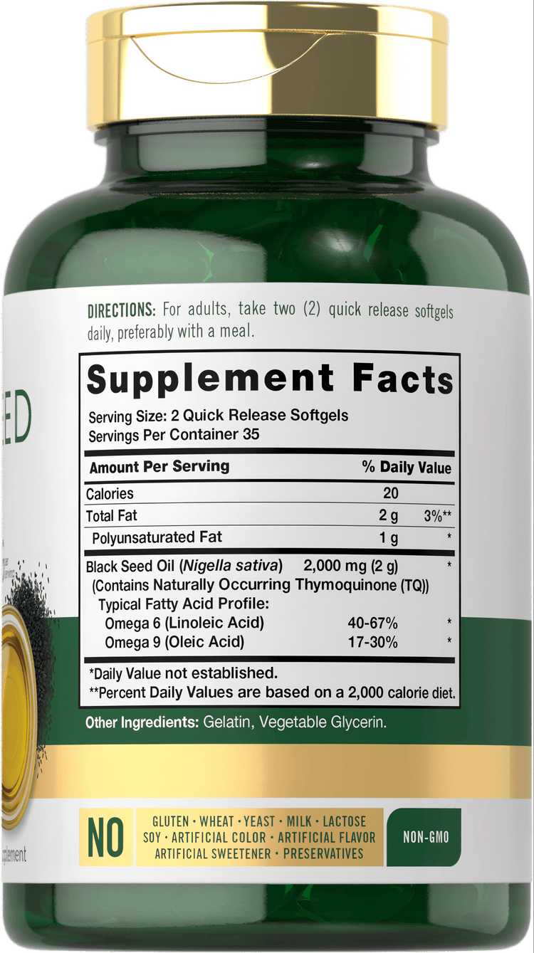 Aceite de Semilla Negra 2000mg por porción | 70 Cápsulas Blandas