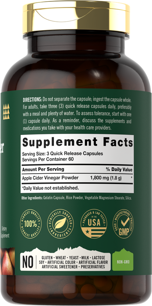 Vinagre de Sidra de Manzana 1800mg por porción | 180 Cápsulas