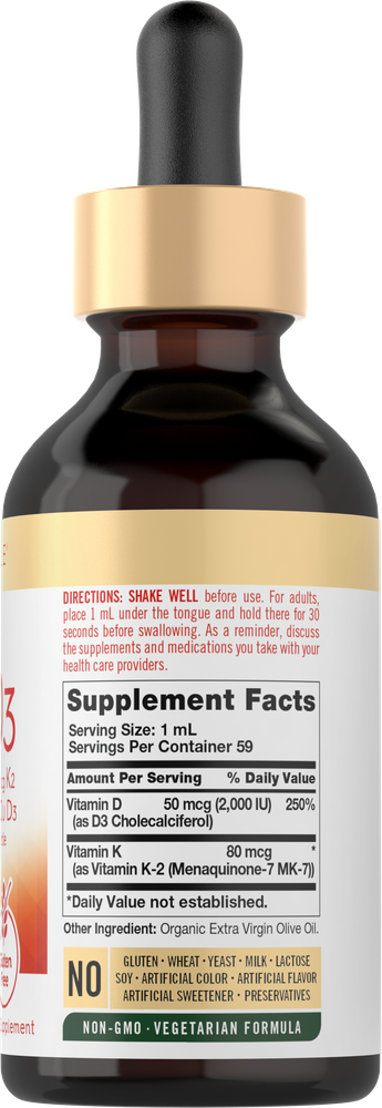 Vitamine K-2 avec Vitamine D-3 | 2oz Liquide
