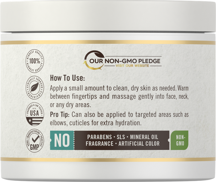 CL Tallow Balm label detail: 'How To Use' instructions, 'No Parabens/SLS/Mineral Oil/Fragrance/Artificial Color', 'Non-GMO' claims.