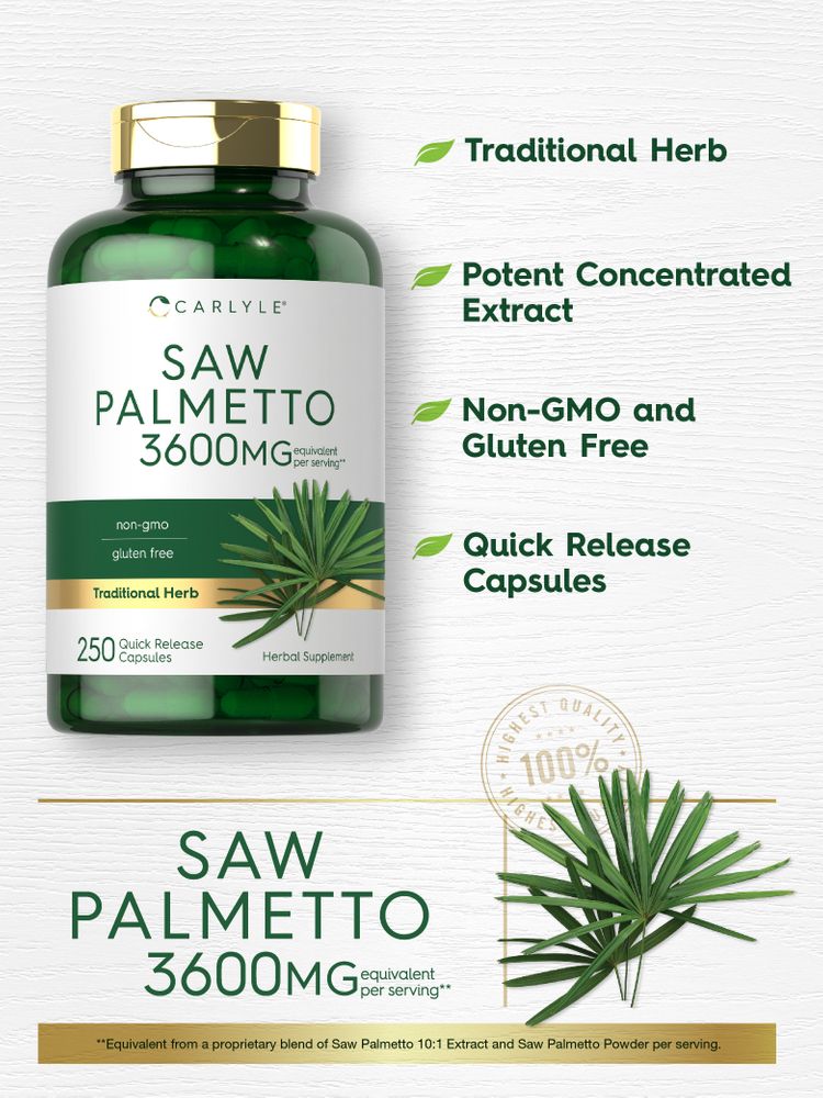 Extrato de Saw Palmetto 3600mg por porção | 250 Cápsulas