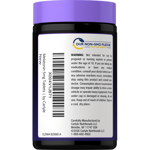 View 3 A hand holds Melatonin 5mg tablets, shown on a digital scale in bulk.
