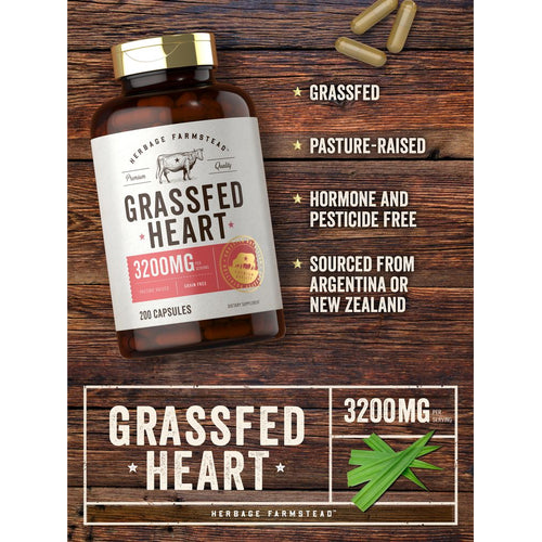 View 3 Corazón de Res Alimentado con Pasto 3200 mg por porción | 200 Cápsulas